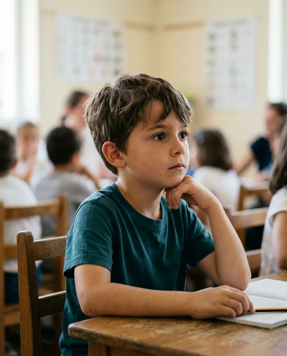 Niño participando en una actividad presencial en el aula