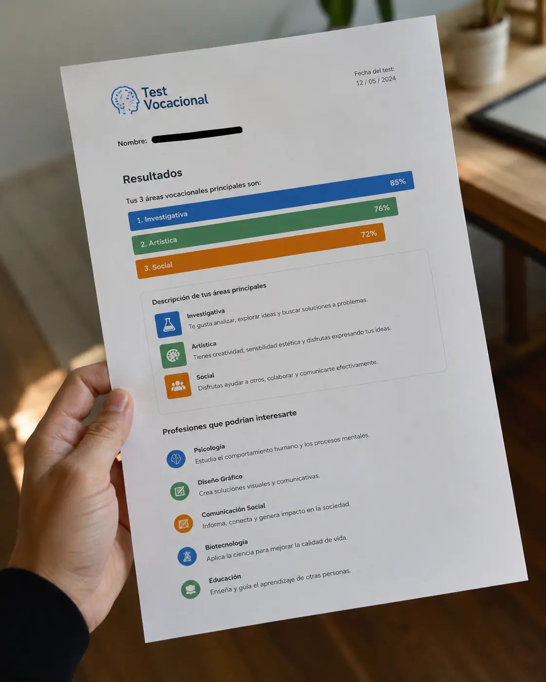 Informe con resultados de una evaluación vocacional